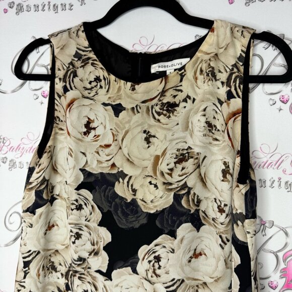Rose + Olive tank top blouse roses cream Floral Sleeveless Top - Beige and Black - Picture 11 of 13